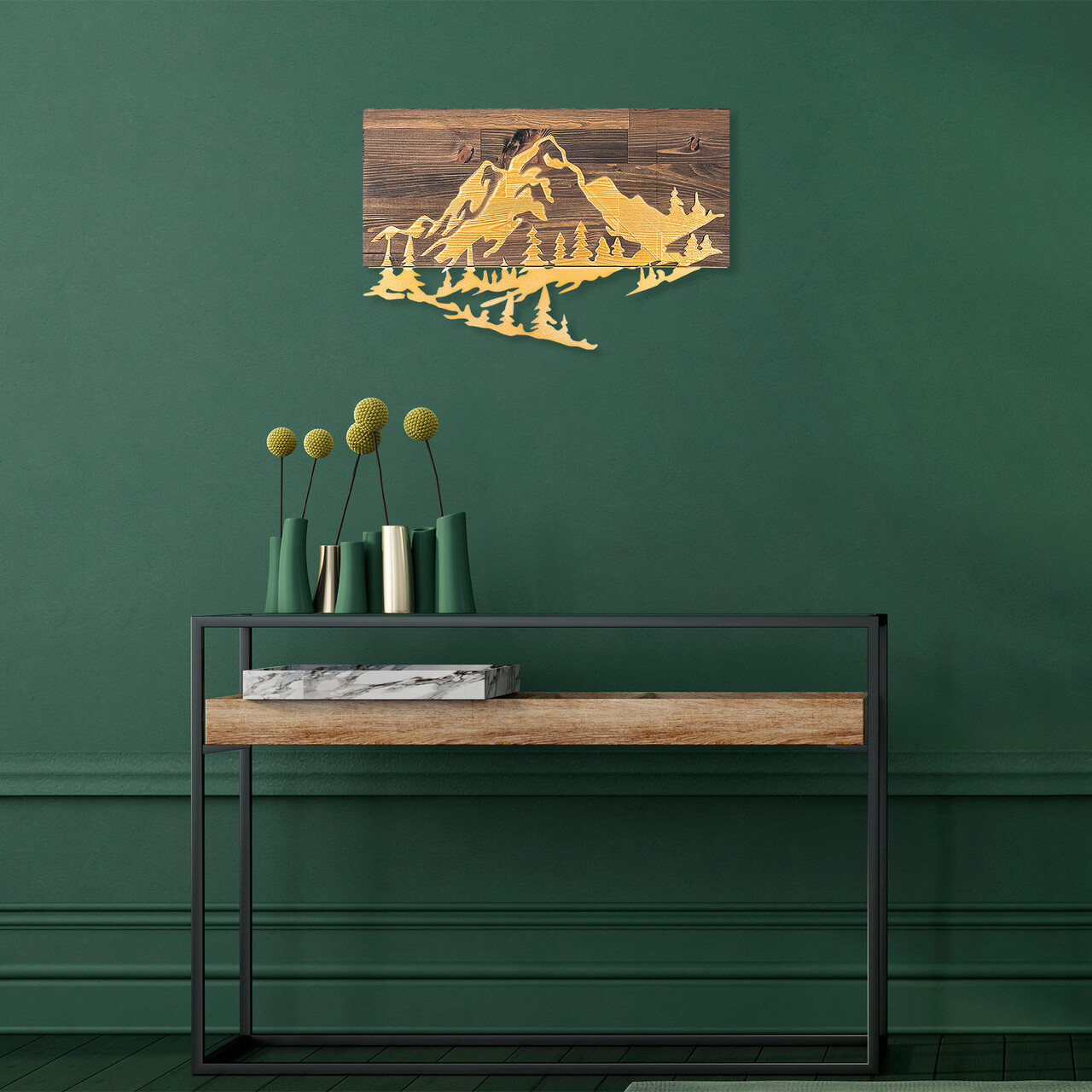 Decoratiune de perete, Mountain v2, Dimensiune: 38 x 58 cm, Nuc / Aur - imagine 7